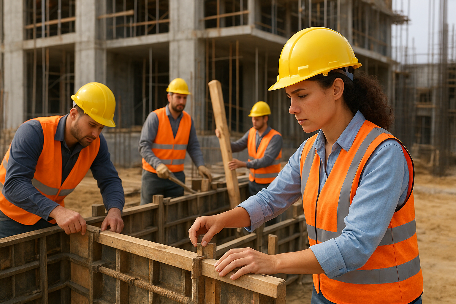 Construction professionals reviewing plans
